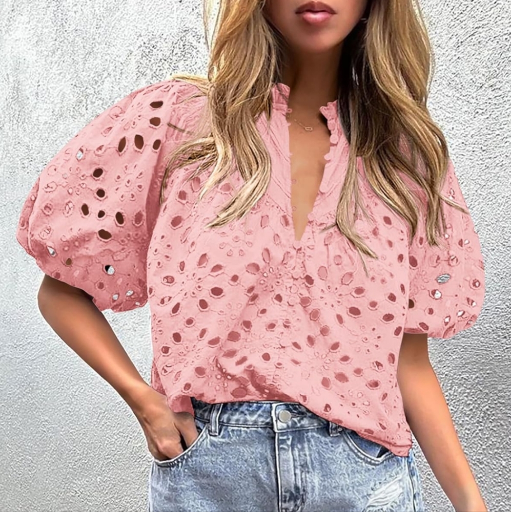 NWT PrettyGarden Hollow Out Lace Embroidered Blouse Women's size Small